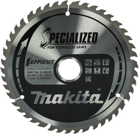Makita Zubehör Kreissägeblatt Holz | Wirkung 190x30x1,45 45t 23g - b-68638 - b-68638