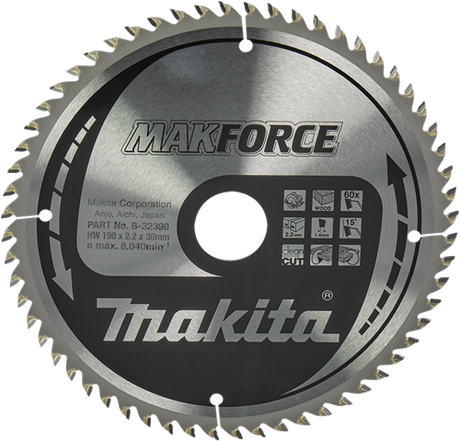 Makita Kreissägeblatt für Holz | makforce | ø 190 mm Achsloch 30 mm 60 Zähne – B-32390