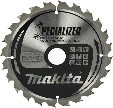 Makita Zubehör Kreissägeblatt | Holz | Spitze 190x30x2,0 24t 23g - b-33118