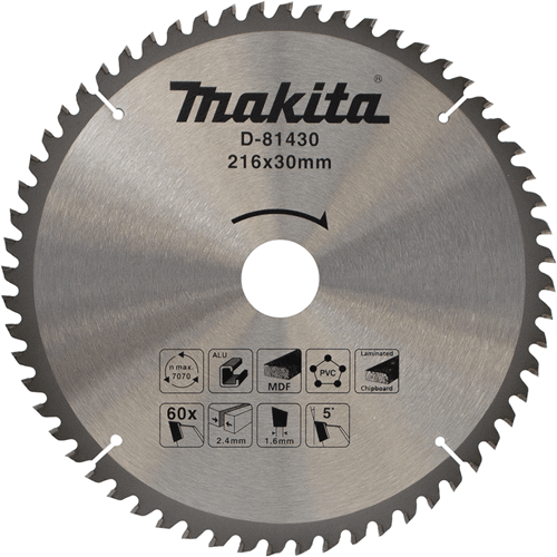 Makita Zubehör D-81430 Kappsägeblatt | verschiedene Materialien | 216x30x2,4 | 60t | 5g - d-81430