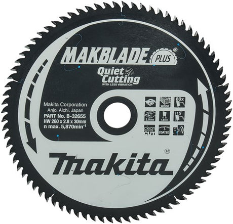 Makita Zubehör Tischkreissägeblatt Holz – Makblade-Plus 260 x 30 x 2,8 80 Zähne 15 g – B-32655