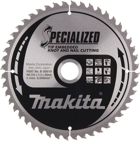Makita Zubehör Makita B-09519 Kreissägeblatt Holz (Astnagel) | eingebettete Spitze | 235 x 30 mm | 48 Zähne
