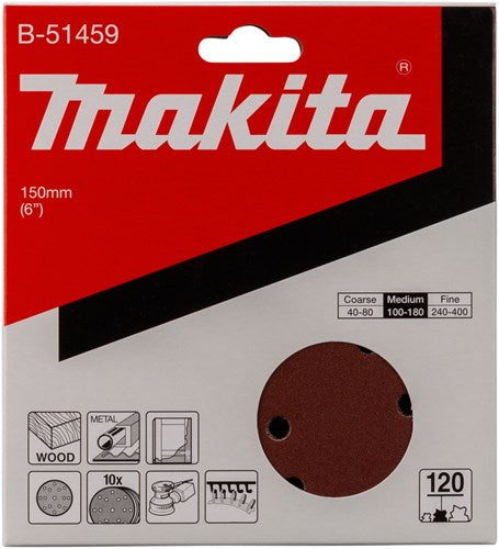 Makita b-51459 Schleifscheibe 150 mm K120 roter Klettverschluss