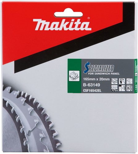 Makita-Zubehör b-63133 | Kreissägeblatt-Sandwichplatte | spezialisiert | 165x20x1,75 42t 0g - b-63133