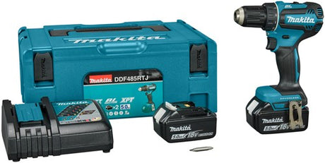 Makita ddf485rtj 18-V-Bohrschrauber, bürstenloser 5,0-Ah-Akku (2 Stück), Schnellladegerät, Mbox