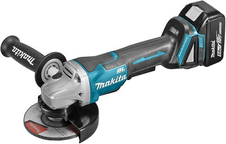 Makita dga508rtj 18 V Winkelschleifer 125 mm 5,0 Ah Akku (2 Stück), Schnellladegerät, Mbox, mit Sicherheitsschalter