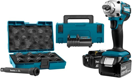 Makita dtw190jx1 18v Schlagschrauber 190 nm | 3,0 Ah Akku (2 Stück), Ladegerät, Mbox – mit 10-teiligem Zubehörset