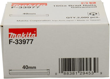 Makita Zubehör Makita F-33977 Brads – 1,3 x 1,6 x 40 mm – verzinkt – 2000 Stück