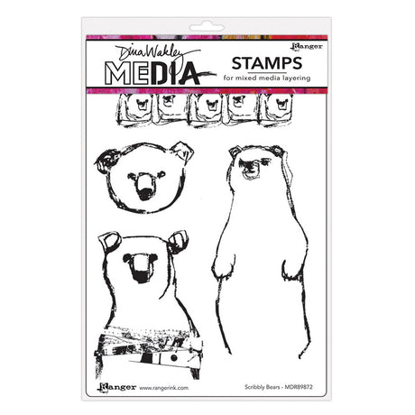Ranger Ink Ranger • Dina Wakley Medien-Haftstempel, Scribbly Bears, 4 Stück