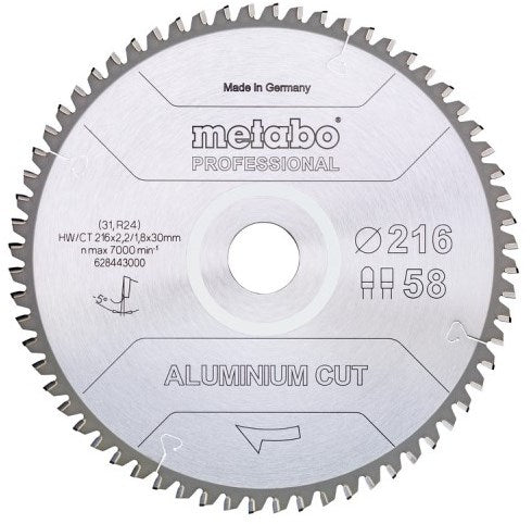 Metabo Zubehör Kreissägeblatt | Aluminiumschnittprof | 216x30mm | z58 fz tz 5° neg - 628443000