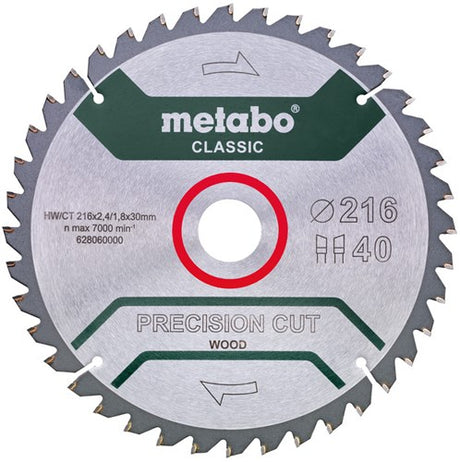 Metabo Kreissägeblatt Präzisionsschnitt HW CT ø 216 mm, 40 WZ 5° - 628060000