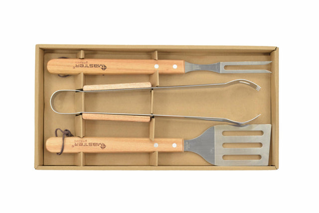 Master grill accessoire set voor barbecue 3szt. houten handgrepen