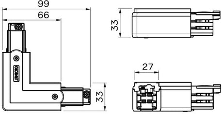 Nordisches Eckstück fest 90°. für. Schiene Aluminium links 5050035