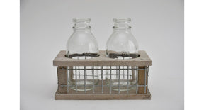 Tray hout gaas met 2 flessen grey wash 14,5x8x11cm