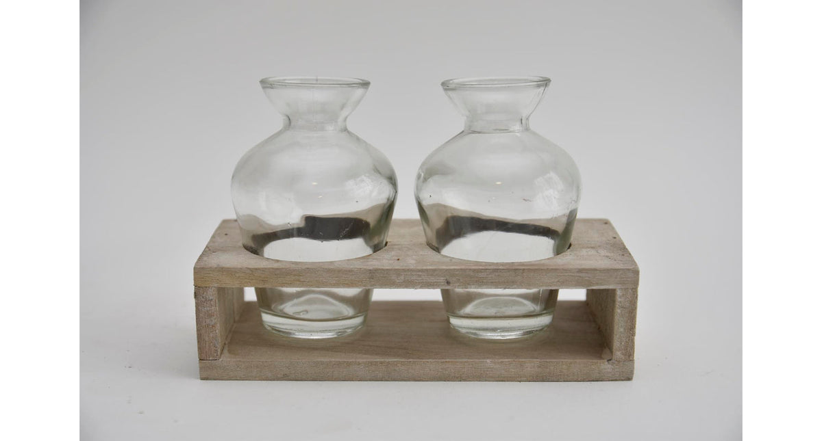 Houten tray grijs met 2 flesjes