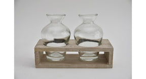 Houten tray grijs met 2 flesjes
