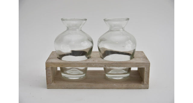 Houten tray grijs met 2 flesjes