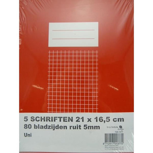 Verona-Packung mit 5 Notizbüchern, 21 x 16,5 cm, Raute, 5 mm, Uni-Farben: Rot, Blau, Schwarz
