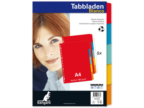 Kangaro Tab A4 Blankokarton 180 Gramm sortiert 23 Löcher 5-teilig