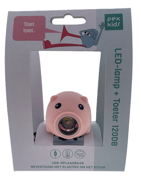 Pexkids Fahrradhupe Schwein mit LED-Lampe USB rosa