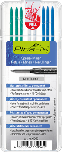 Pica-Füllset | 3x blau, 2x weiß, 3x grün | wasserbeständig | trocken 4040 | 8 Stifte-Set | 1 Stück - 4040 - 4040a