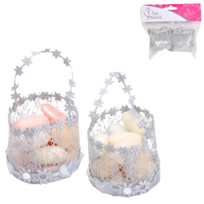 Mini-Geschenkverpackungskörbe silbergrau 10 cm 2 Stück | 24 Stück