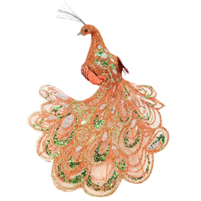 Pfau auf Clip Glitzer kupferfarben 18 cm | 12 Stück