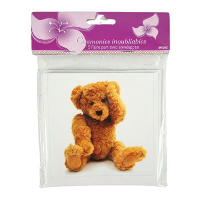 Benachrichtigungskarten Babyparty Teddybär 12 cm 5 Stück | 48 Stück