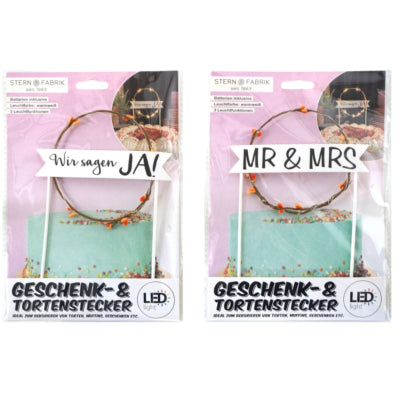 Stern Fabrik Cake Topper Hochzeit LED auf Batterie 20 cm 2 sortiert | 24 Stück
