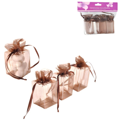Geschenkverpackung Organza braun 9 cm 4er Set | 24 Stück