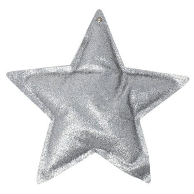 Weihnachtsanhänger Stern Glitzer metallic silberfarben 18 cm | 12 Stück