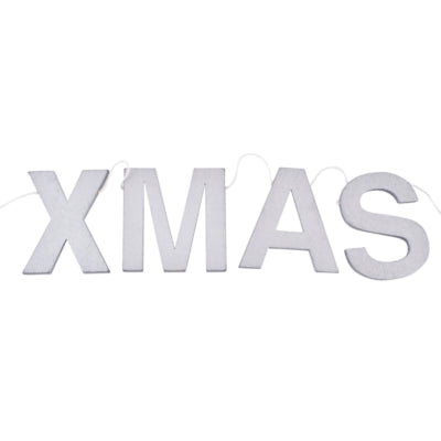 Buchstabengirlande Weihnachten silberfarben quer 85 cm | 24 Stück