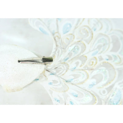 Pfau auf Clip Glitzer weiß 18 cm | 12 Stück