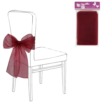 Partydeko Stuhlschleife Organza Bordeaux 2er Set | 24 Stück
