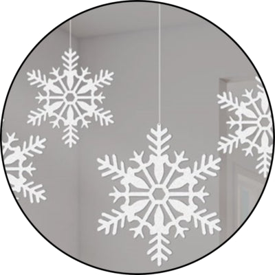 Amscan Anhänger Schneeflocke weiß mit Glitzer 10 cm 4 Stück | 36 Stück