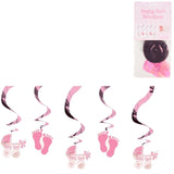 Amscan Spiralanhänger Baby Mädchen Folie 61 cm 5er Set | 24 Stück