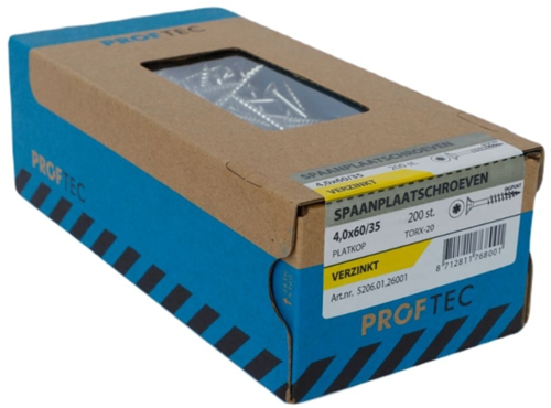 Proftec Spanplattenschraube. vz pk +Kreuzung tx-20 (+Bit) 4,0x60