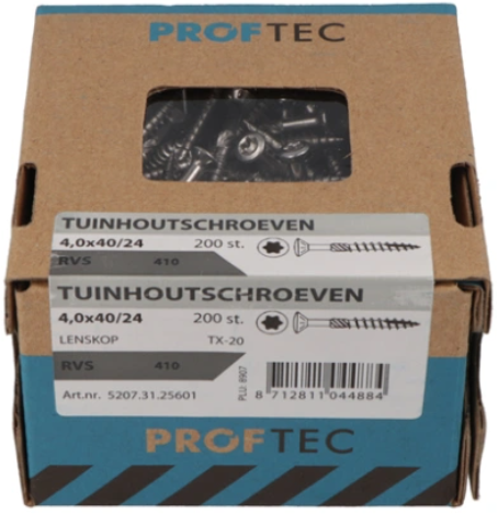 Proftec Gartenholzschraube Edelstahl-410 LK + Schneidspitze Torx TX20 4,0x50 30 | 200 Stück - 5207.31.25901