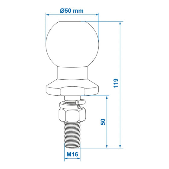 Proplus Towbarkugel 50 mm gerade Stahl M16 x 55 mm Silber