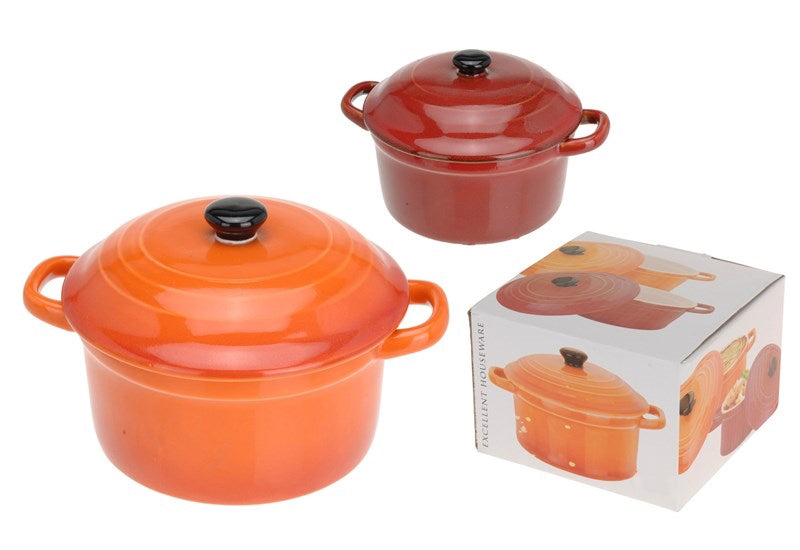 Excellent Houseware Schmortopf aus Porzellan + Deckel 10x5cm oder ro