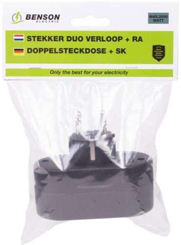 Enzo Schutzkontaktstecker-Adapter 2-fach horizontal schwarz – 6175912