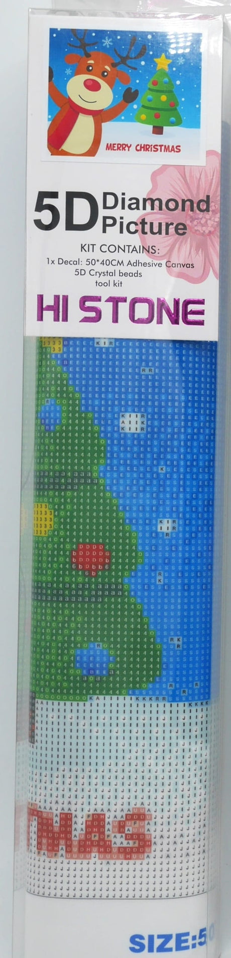 Jonotoys Diamantgemälde – Frohe Weihnachten, Rentier und Baum – 40 x 50 cm