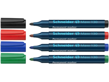 Schneider Maxx 130 Permanentmarker, runde Spitze, 1–3 mm, Karton mit 4 Stück