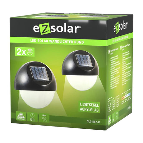Ezolar LED-Solar-Wandlampen-Set rund 8,7x8,8x3,9cm 2-teilig warmweiß