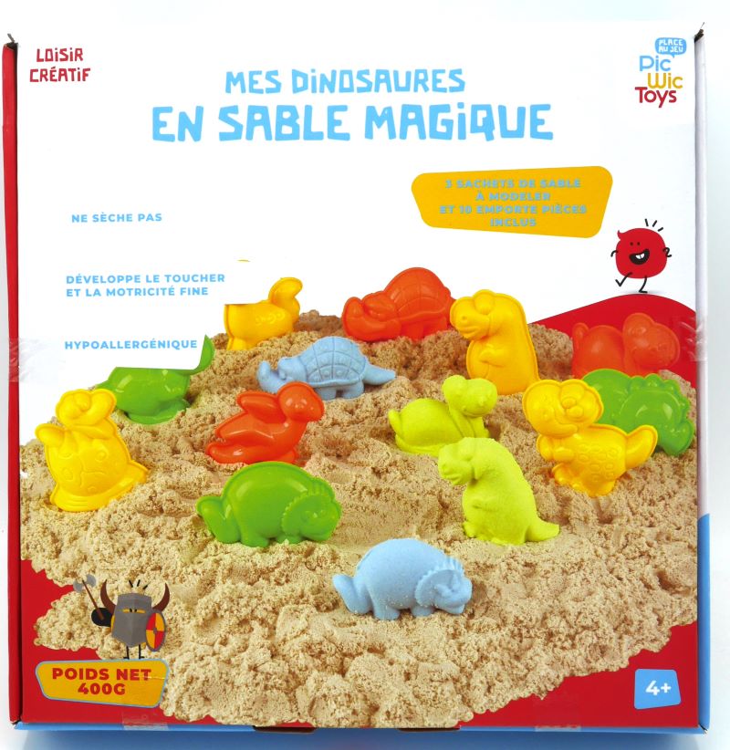 Playgo Indoor-Spielsand mit 10 Dinosaurierformen.