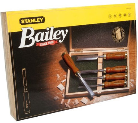 Stanley Handwerkzeuge Holzmeißel-Set Bailey, 5-teilige Holzkiste – 2-16-217