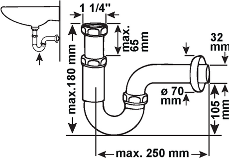 Cornat buissifon messing chroom 1 1 4 210 - t317505