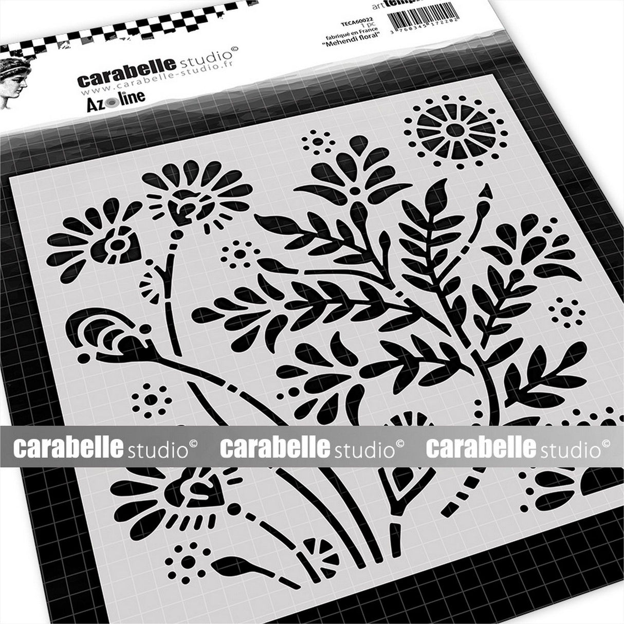 Carabelle Studio • Schablone quadratisch 15,2 cm Mehendi Blumen