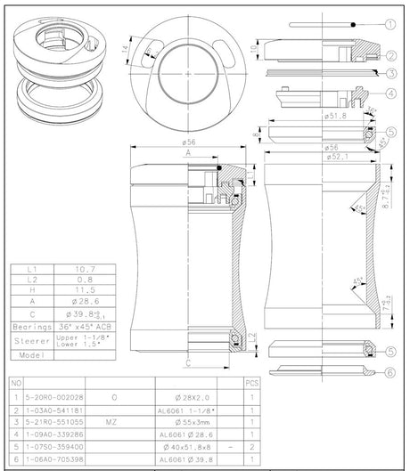 Tecora Ball Head Set1 1 8 Zoll halb integriert mit Kabeltransit