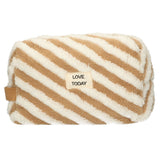 Traveller toilettas badstof stripe bruin 23cm x 13cm